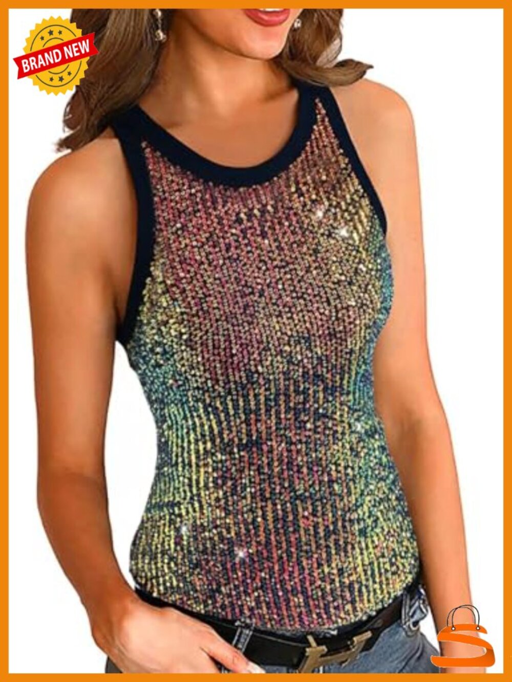 Sequined Sparkle Slim Fit Sleeveless Tank Top
